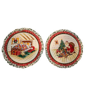 Vintage Christmas Round Embroidery Hoop Wall Hanging Set of 2 Santa Tree Kids